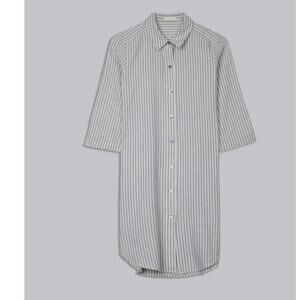 Eileen Fisher Shirt Dress Classic Collar Chambray Stripe Hemp Cotton Small